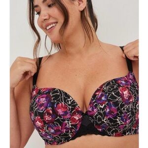 Torrid Curve 42DDD 360 Bra Back Smoothing Push Up T Shirt Multi Floral Underwire